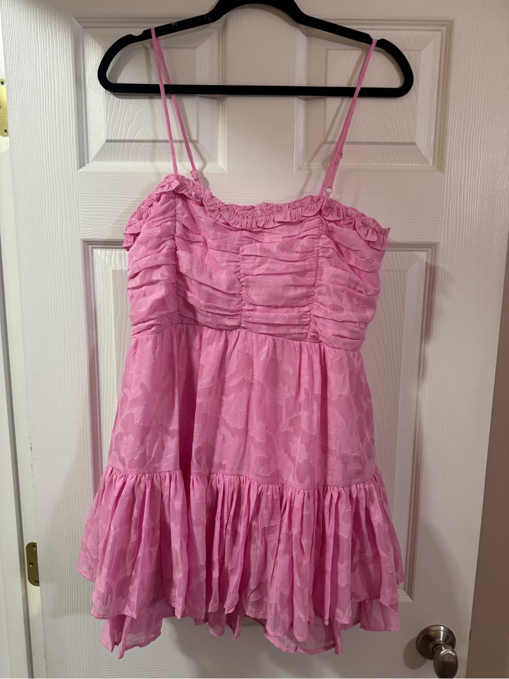 ARULA Light Pink Ruffled Tiered Spaghetti-Strap Mini Dress